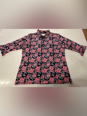 Sport Haley 3/4 Flare Sleeve Golf Top with Pink Floral Print, XL